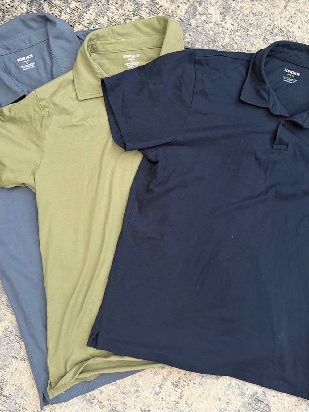 Bonobos Polo Trio in Navy, Olive, and Slate Blue